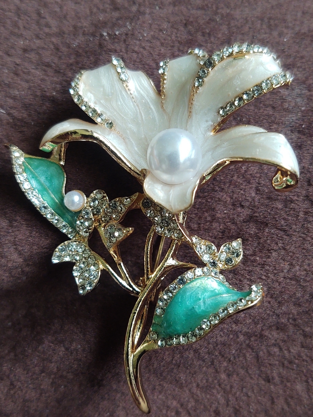Enamel And Rhinestone Flower Brooch - Picture 3 of 4